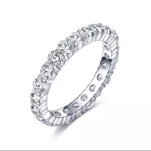 Sterling Silver 3mm Round CZ Eternity Band Wedding Ring